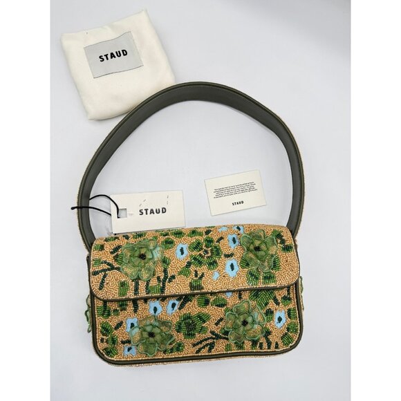 STAUD Tommy beaded floral shoulder bag + Dust bag Green Moss Tapestry - Picture 4 of 16